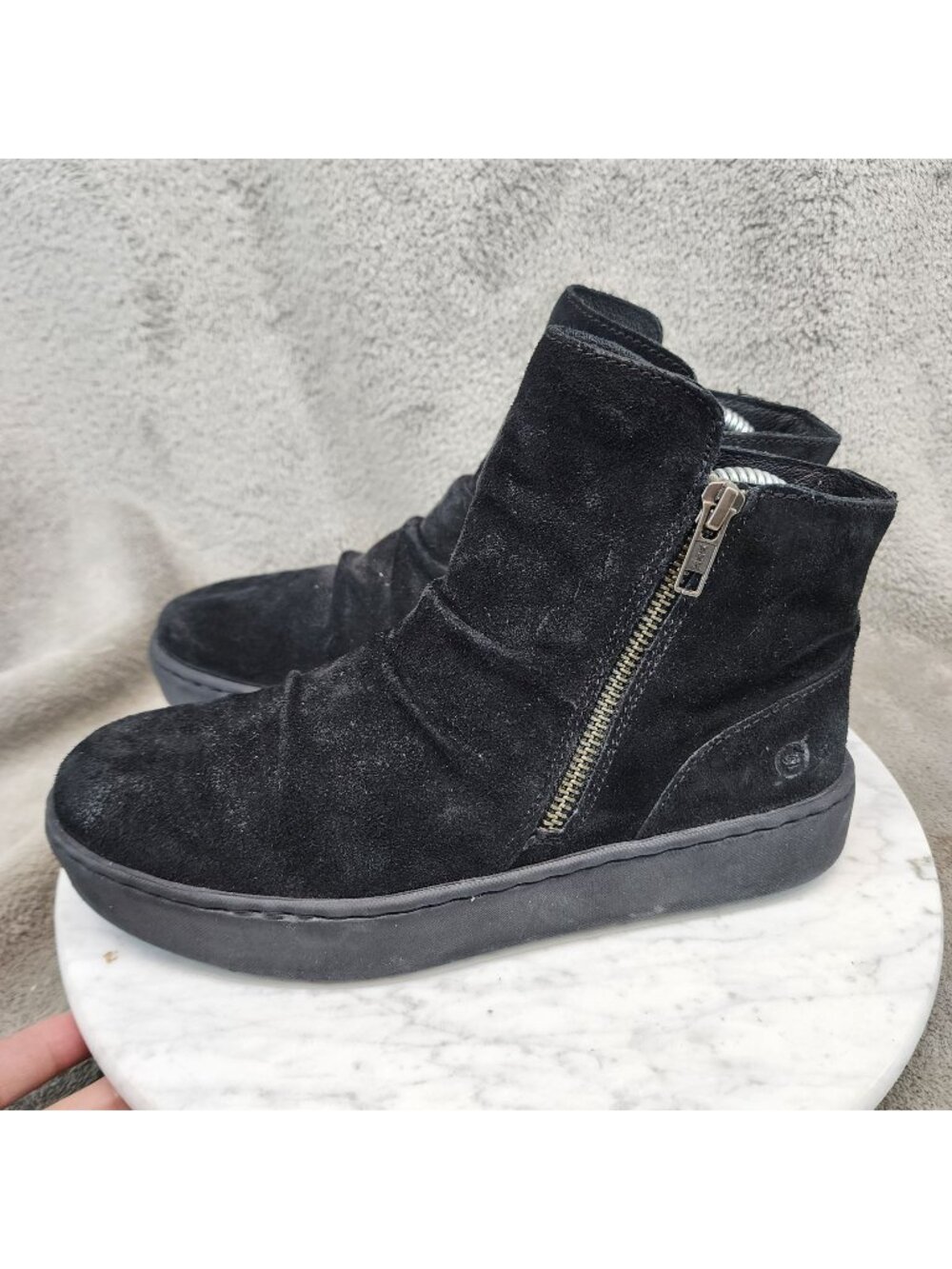 Born Shoes Womens Size 6 M Scone Black Suede Leather Ankle Boots *Read*